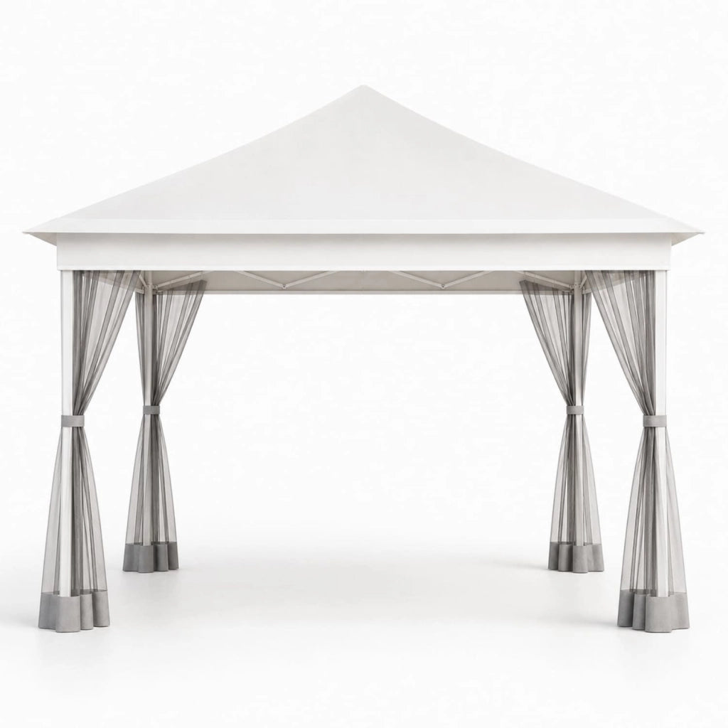 Gazebo Pieghevole Da Giardino Con Teli Zanzariera Laterali Copertura Oxford UV50+ Telaio Regolabile Pop Up Con Borsa Trasporto Outdoor 360 x 360 x 310 Cm Bianco