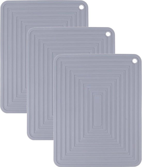 Set da 3 pezzi di supporti in silicone da 30 x 25 cm per pentole e padelle Resistenti al calore, placemats e pannelli termoresistenti per il piano di lavoro, antiscivolo, asciugano, grigio