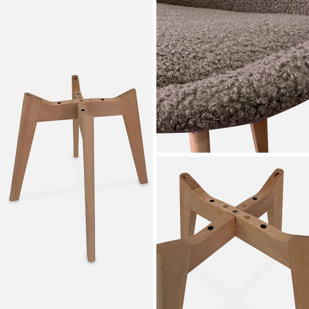 Set 4 sedie scandinave bouclé e gambe in legno, talpa