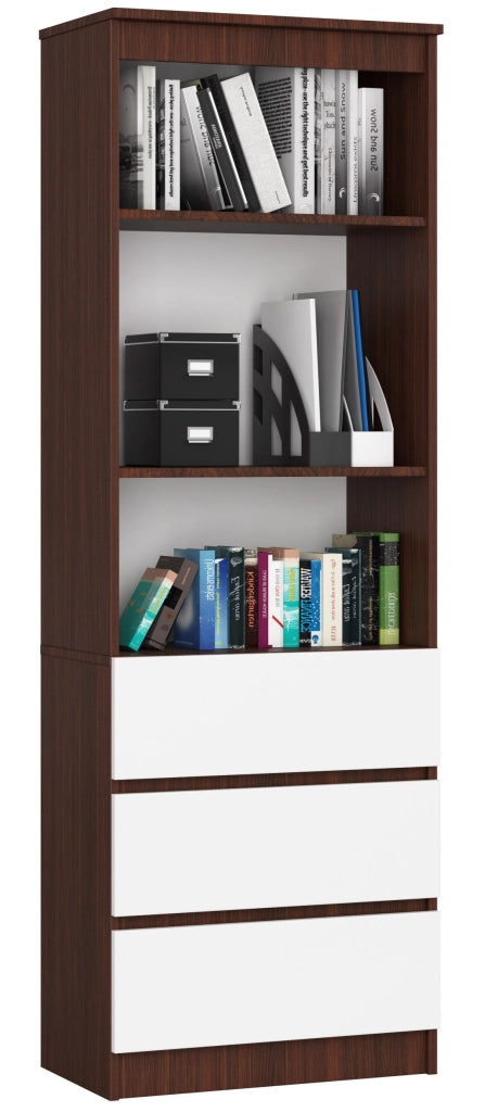 Armadio da ufficio AKORD R60 Wengé 60 cm 3 cassetti inserto frontale Bianco 60x35x180 cm