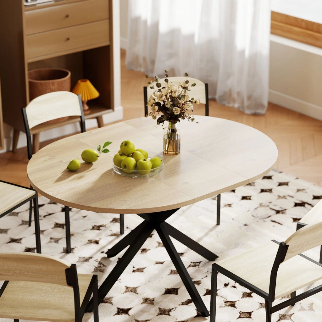 Tavolo da pranzo ovale allungabile per 4-6 persone ¨C Minimal ¨C effetto legno naturale 100-135 cm