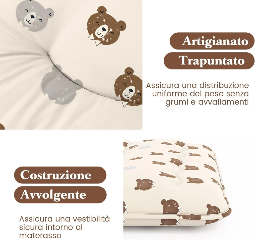 Materasso Futon Pieghevole, Materasso Portatile con Sacca da Trasporto per Camping, Materasso da Terra con Copertura Lavabile (200 x 90 cm, Marrone)