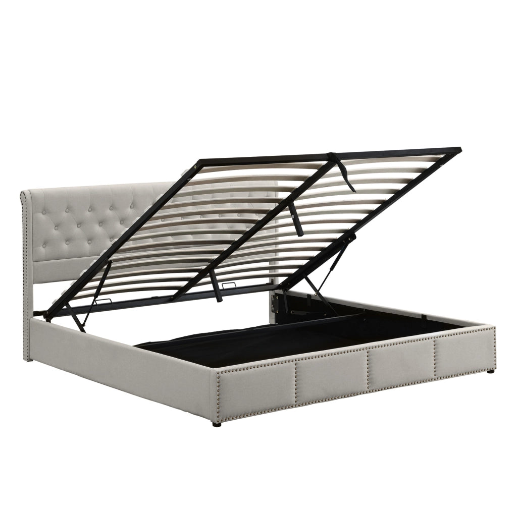 Letto imbottito grigio con contenitore 140 x 190 cm