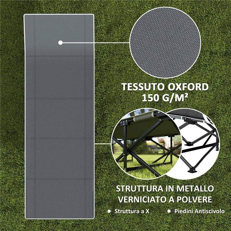 LETTINO DA CAMPEGGIO PIEGHEVOLE CON POGGIATESTA INCLINATO E MATERASSO RIMOVIBILE, 196X68X37 CM, NERO