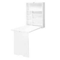 Scrivania a muro pieghevole, tavolo a parete pieghevole con ripiani per soggiorno, sala da pranzo, ufficio, 93,8 x 60 x 147 cm, bianco