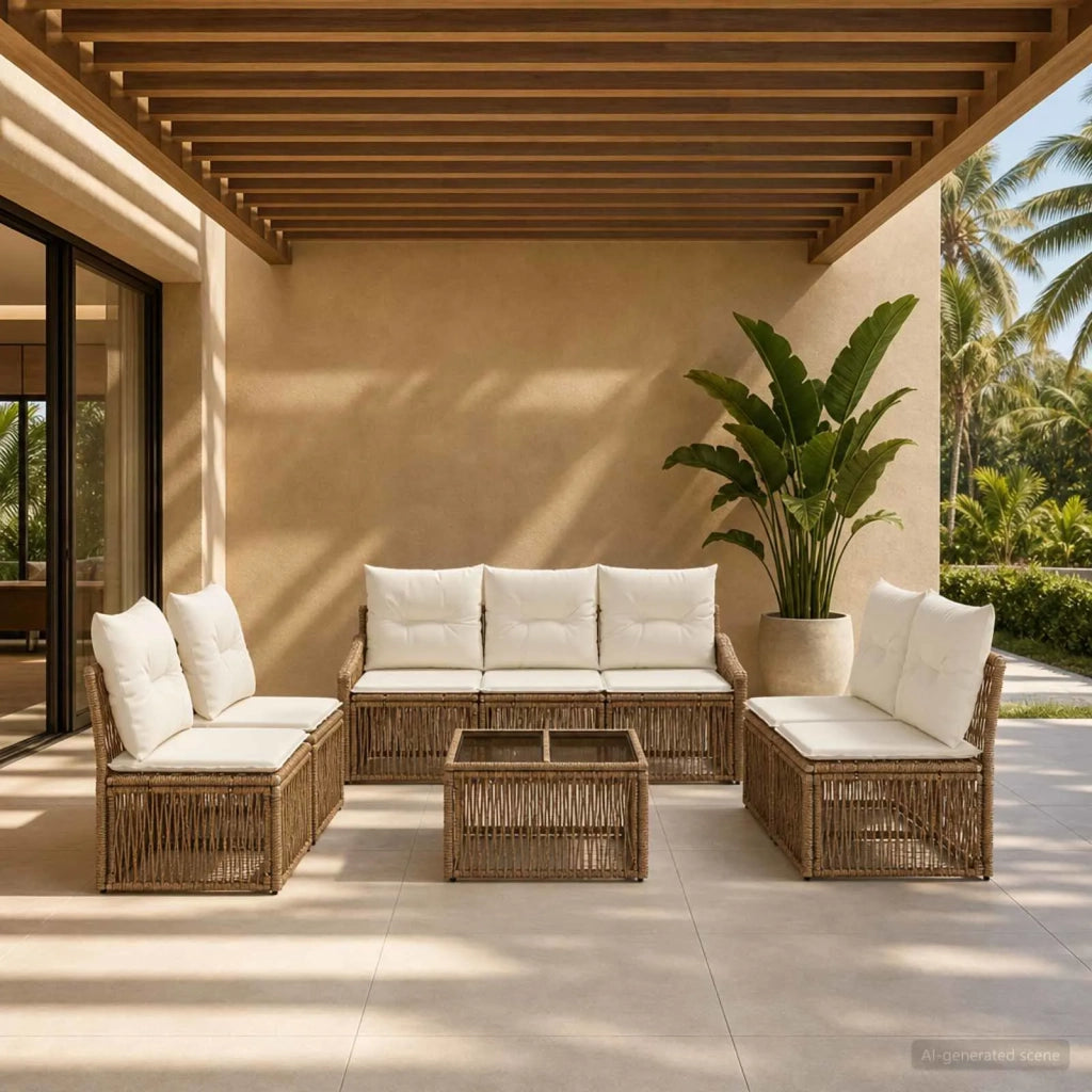 Set Divano da Giardino 8 pcs Beige polyrattan 3435978