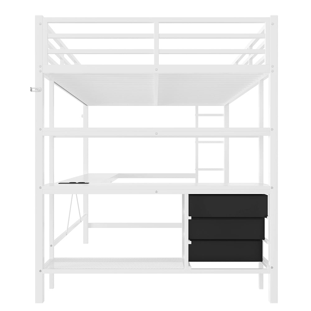 Letto mezzanino 140x200cm - Xylo - bianco, luce RGB, USB, scaffali, senza rete