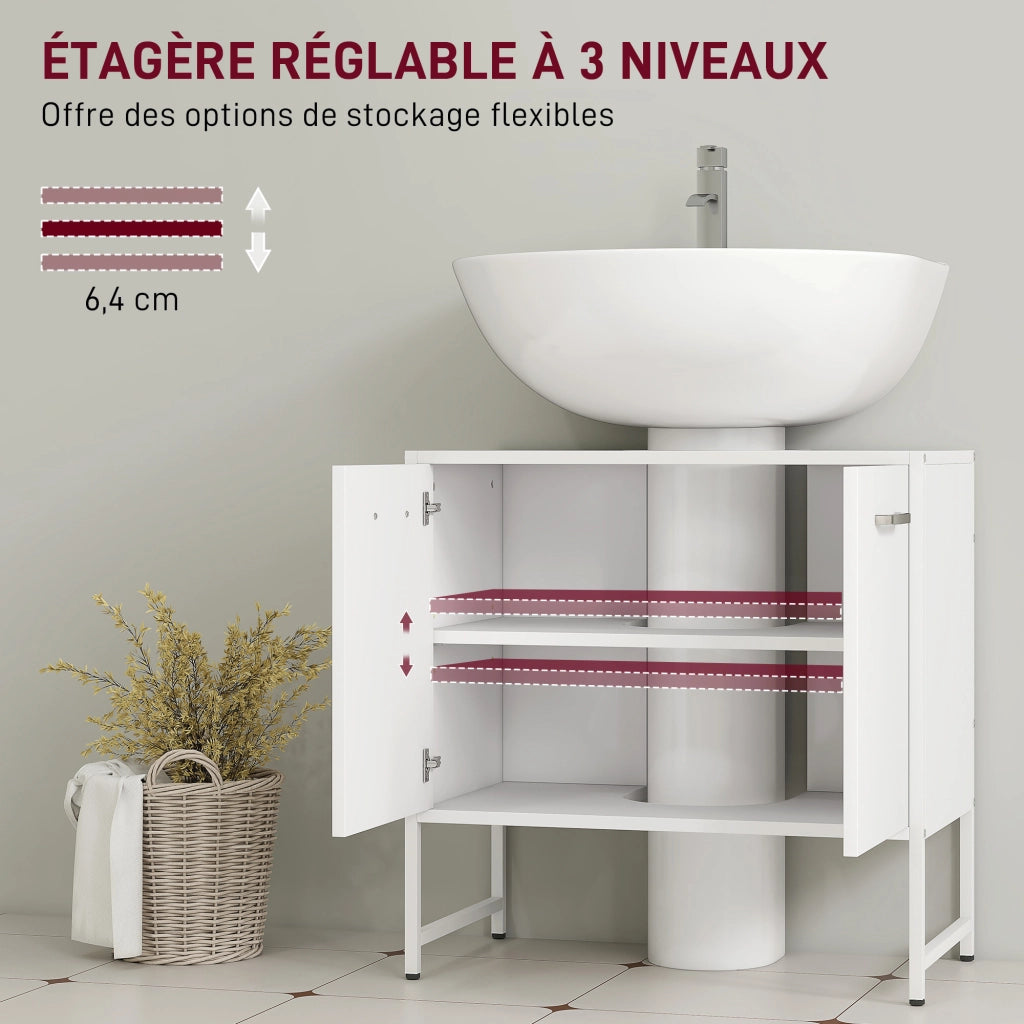 Mobile Sottolavabo Bagno con 2 Ante e Ripiano Regolabile ¨C zephmum ¨C Bianco