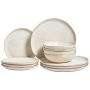 Set di 12 stoviglie in gres caolino fatto a mano con smalto reattivo Finitura Beige chiaro Cucina Sala da pranzo