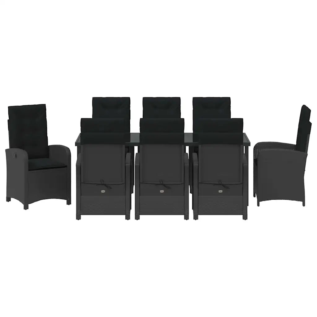 Set da Pranzo per Giardino con cuscino 9 pcs Nero polyrattan 3380266