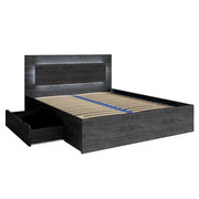Set letto VELTIS 180x200 cm con doghe incluse – Testiera LED – Frassino nero – Materasso non incluso