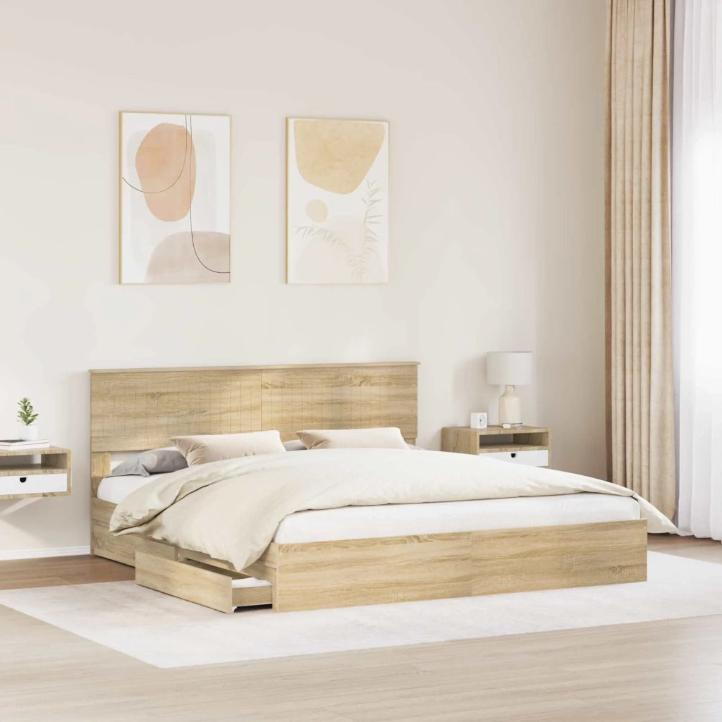 Letto con Contenitore con testiera Rovere Sonoma 180 x 200 cm