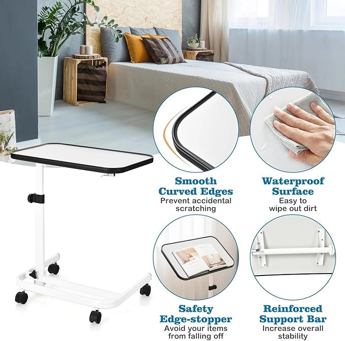 Tavolo per la cura, tavolo da letto regolabile in altezza, con piano inclinabile e ruote bloccabili, tavolino mobile con struttura in metallo per letti da malati e da cura, tavolo per laptop