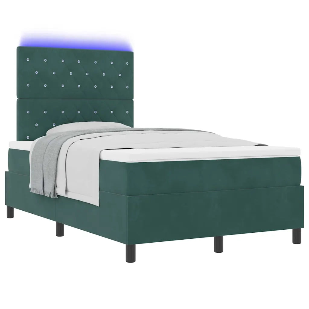 Letto a Sorgente LED Verde Scuro 120 x 200 cm Velluto 3343241