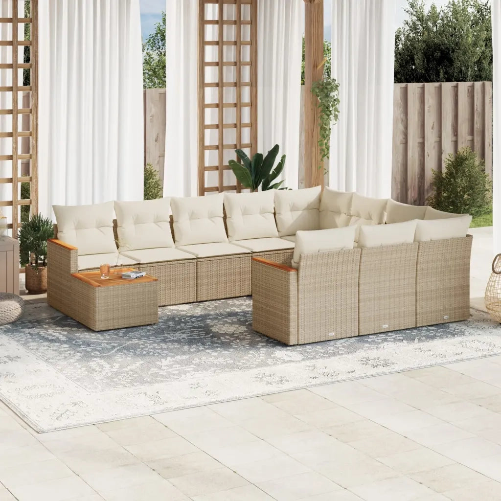 Set Divani da Giardino 11 pz con Cuscini Beige in Polyrattan 3226366