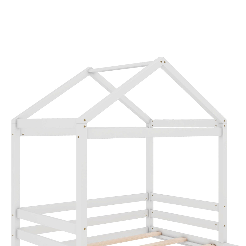 LETTO a casetta 140x200 cm in legno di pino e MDF bianco