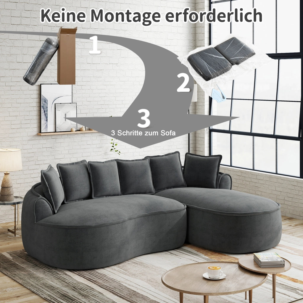 Chaise longue senza struttura in ciniglia con seduta extra profonda e braccioli larghi ergonomica grigio 122 cm