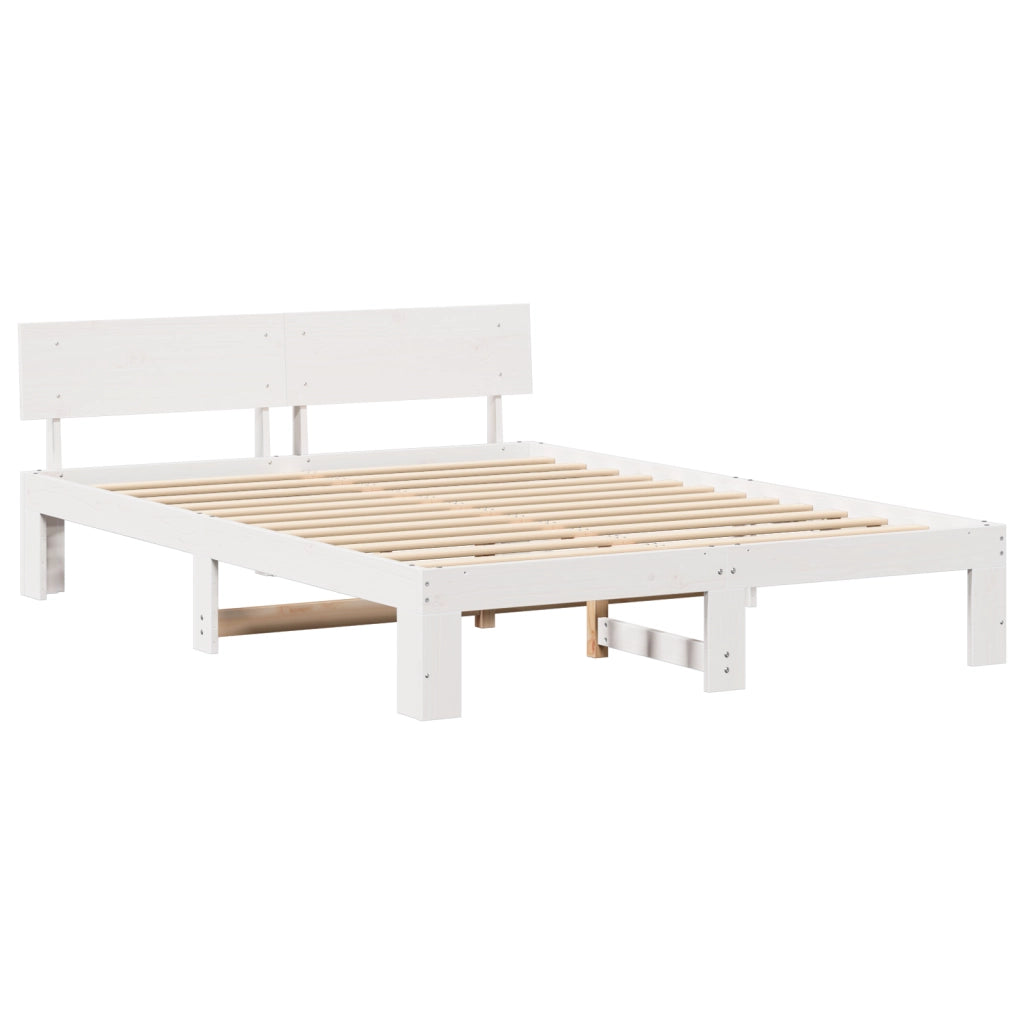 Struttura Letto con Testiera Bianca 160x200 cm Legno Massello di Pino