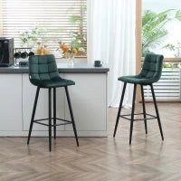 Set di 2 sgabelli da bar design superficie in velluto trapuntato e gambe in acciaio altezza 77 cm verde scuro