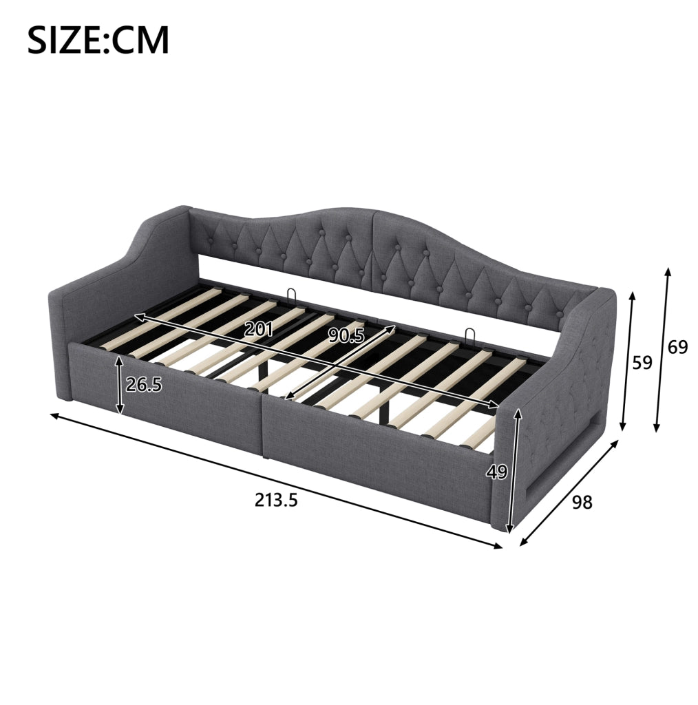 Letto 90x200 cm con contenitore e LED in MDF; multistrato e imbottito grigio