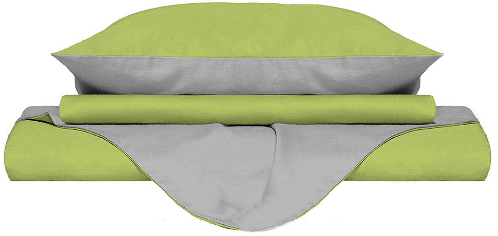 Copripiumino 1 Piazza e Mezzo con Sacco e Federe Doubleface Verde Acido/Grigio Chiaro