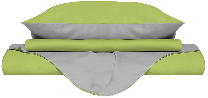 Copripiumino 1 Piazza e Mezzo con Sacco e Federe Doubleface Verde Acido/Grigio Chiaro