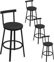 Sgabelli Cucina Set di 4, Sgabelli da Bar per Colazione, con Poggiapiedi e Schienale, Struttura in Metallo, Nero
