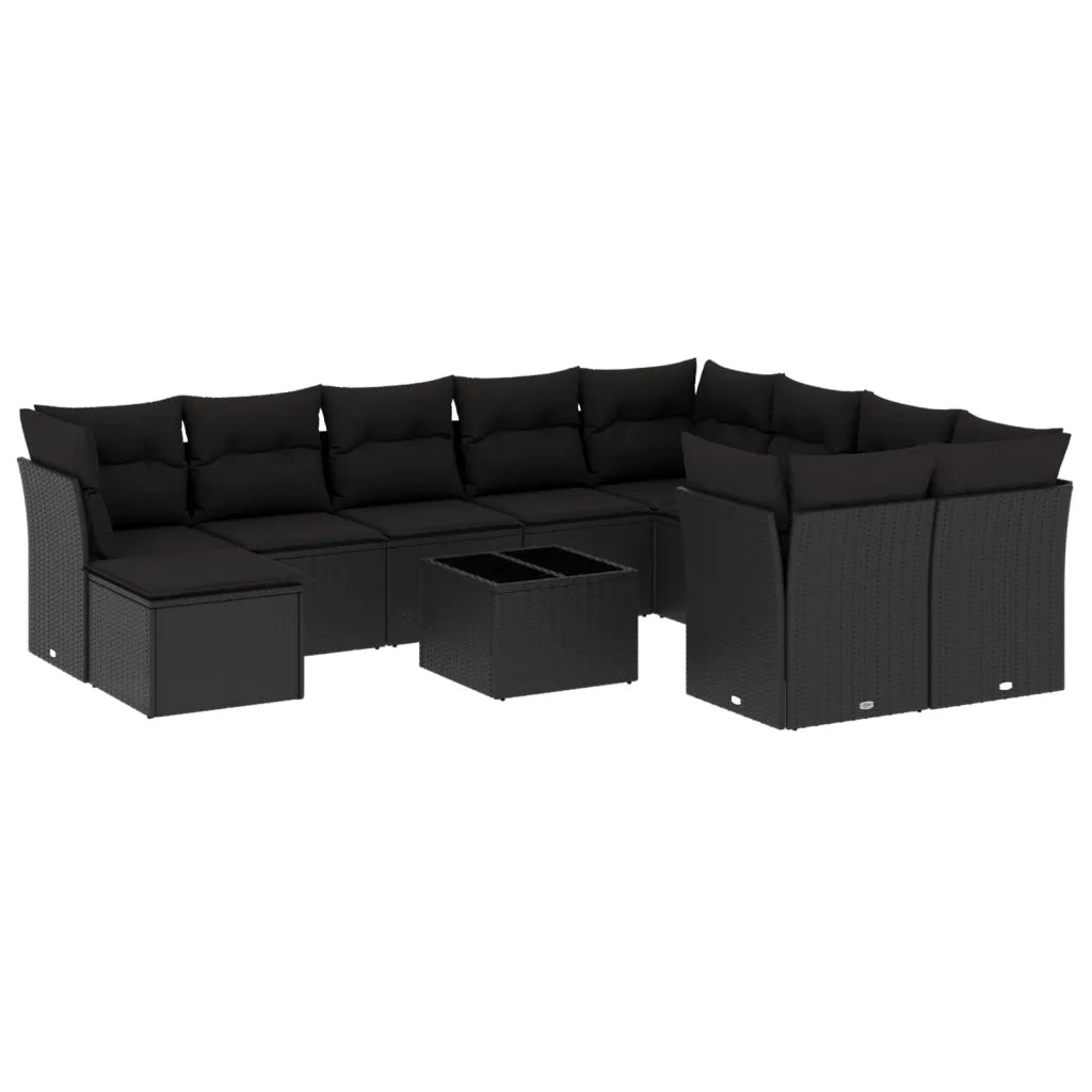 Set Divani da Giardino 11 pz con Cuscini in Polyrattan Nero