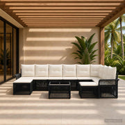 Set Divano da Giardino 10 pz Nero e Bianco Crema polyrattan 3435019