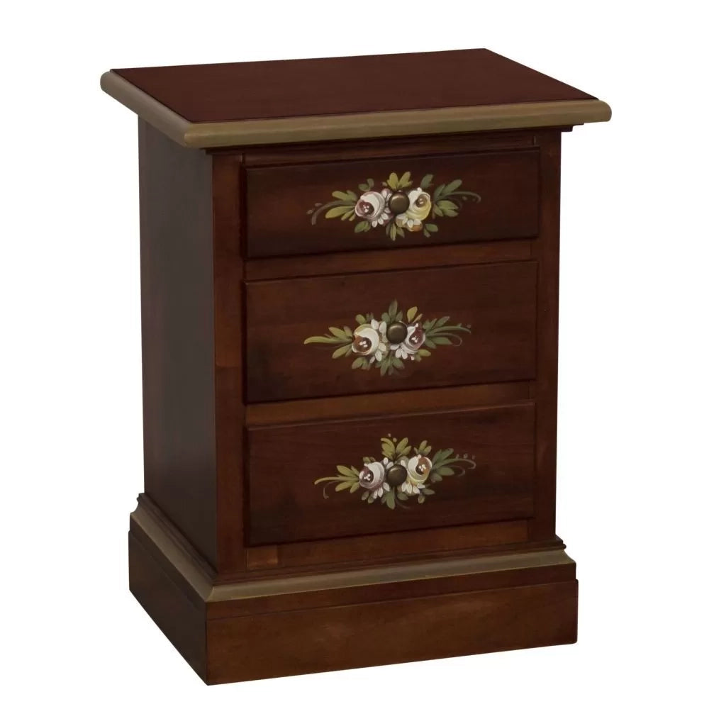 Comodino arte povera 3 cassetti legno noce scuro decori 50x38x65 - Mobili 2G