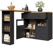 Tavolo Bar Estensibile con 1 Cassetto; 3 Ripiani e Piano Girevole a 360°; per Cucina in MDF; Nero; 138-204 x 39 x 104 cm