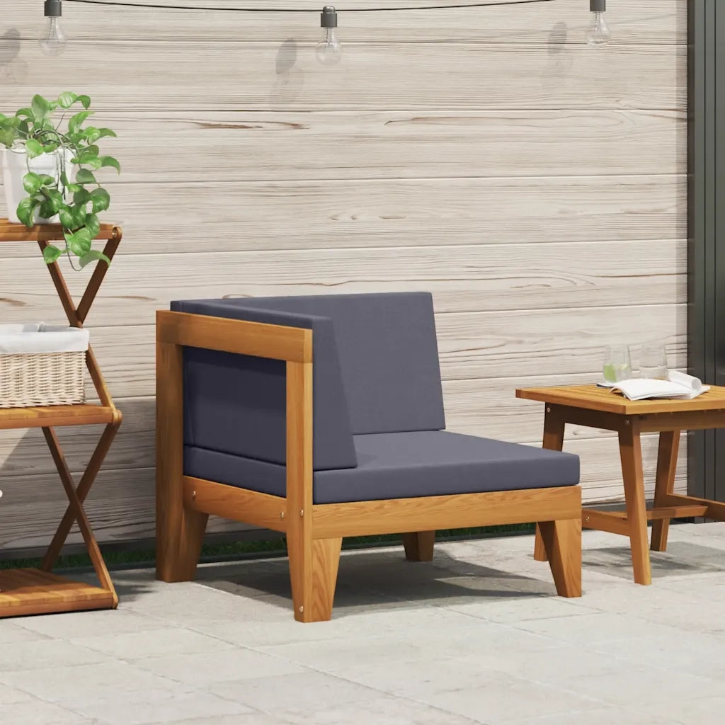 Divano Angolare Modulare Cuscini Grigio Scuro Massello Acacia 312149