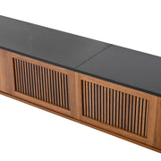 Mobile Porta TV con 2 Ante a Griglia e Vani Aperti; Stile Moderno; per Soggiorno; in MDF e Pannello Truciolare; Noce; 190??35??45 cm