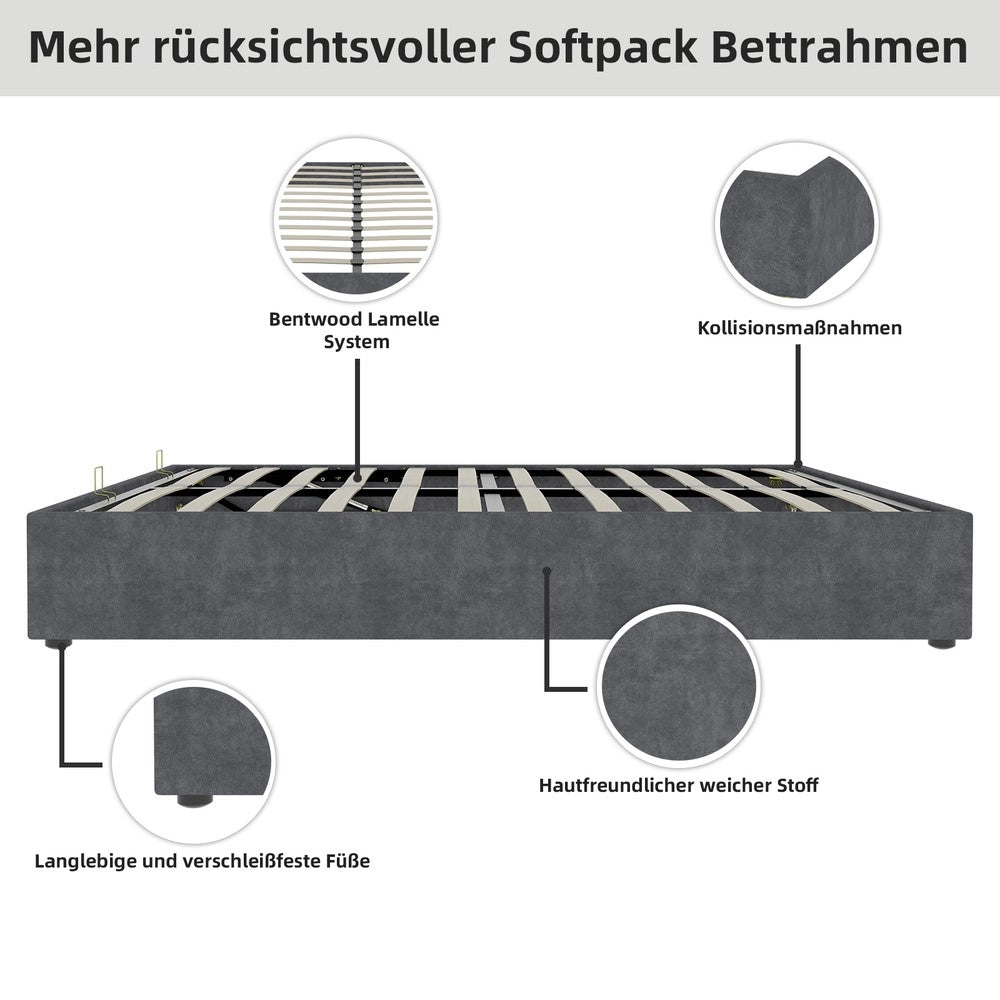 Letto Contenitore Imbottito ¨C Xylo ¨C Grigio, Velluto, 160x200, Senza Testiera