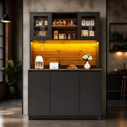 Mobile da cucina nero con LED, ante acriliche e vano rifiuti
