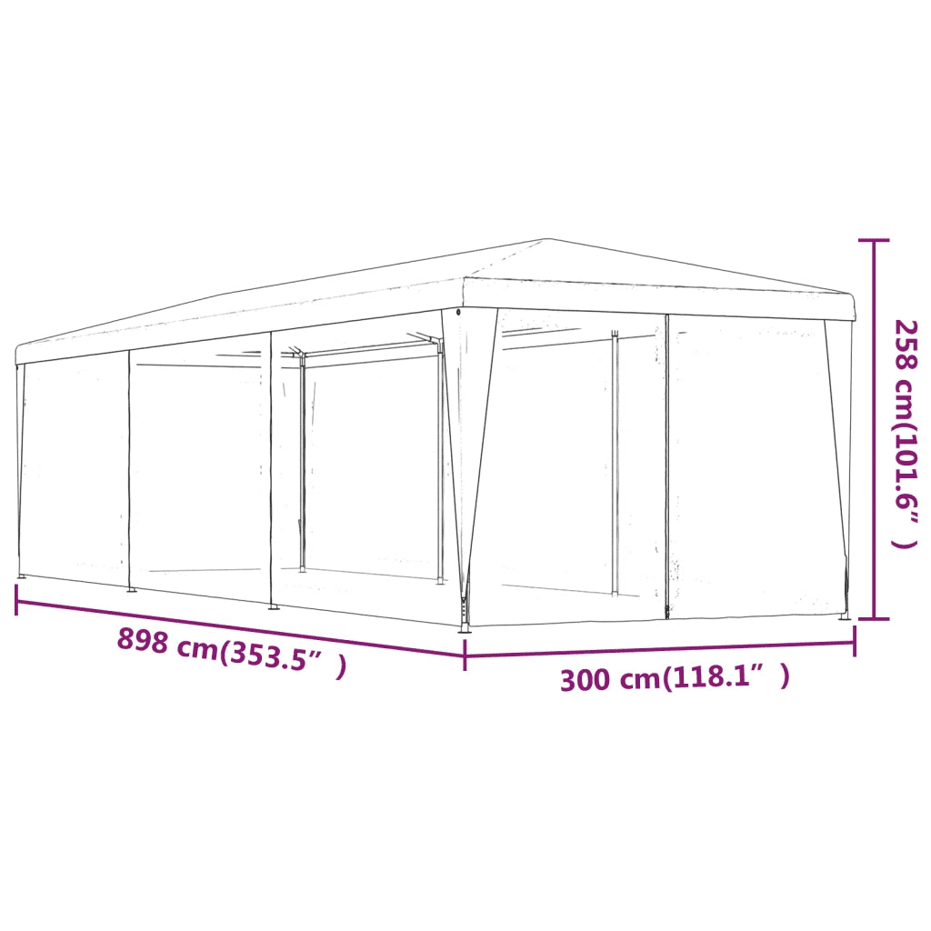 Tenda per Feste con 8 Pareti Laterali in Rete-Tenda Gazebo Verde 3x9 m HDPE