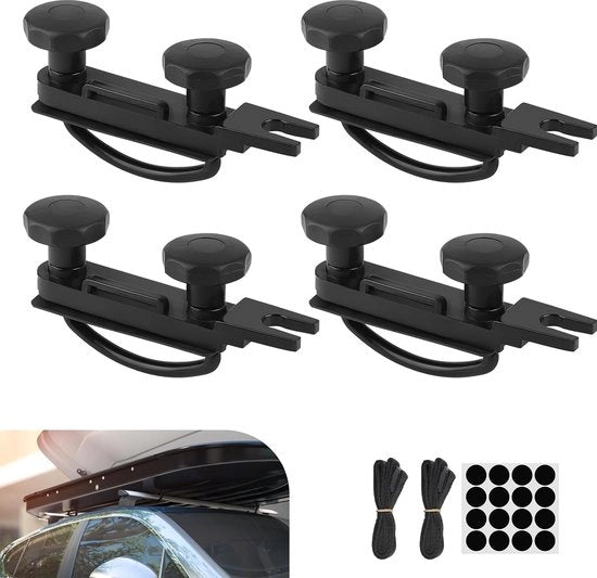 Set di 4 bevestigazioni universali per auto con montanti a U per dakkoffer con 2 cinturoni e 25 mm adesivi a strisce rotonde stropicciate