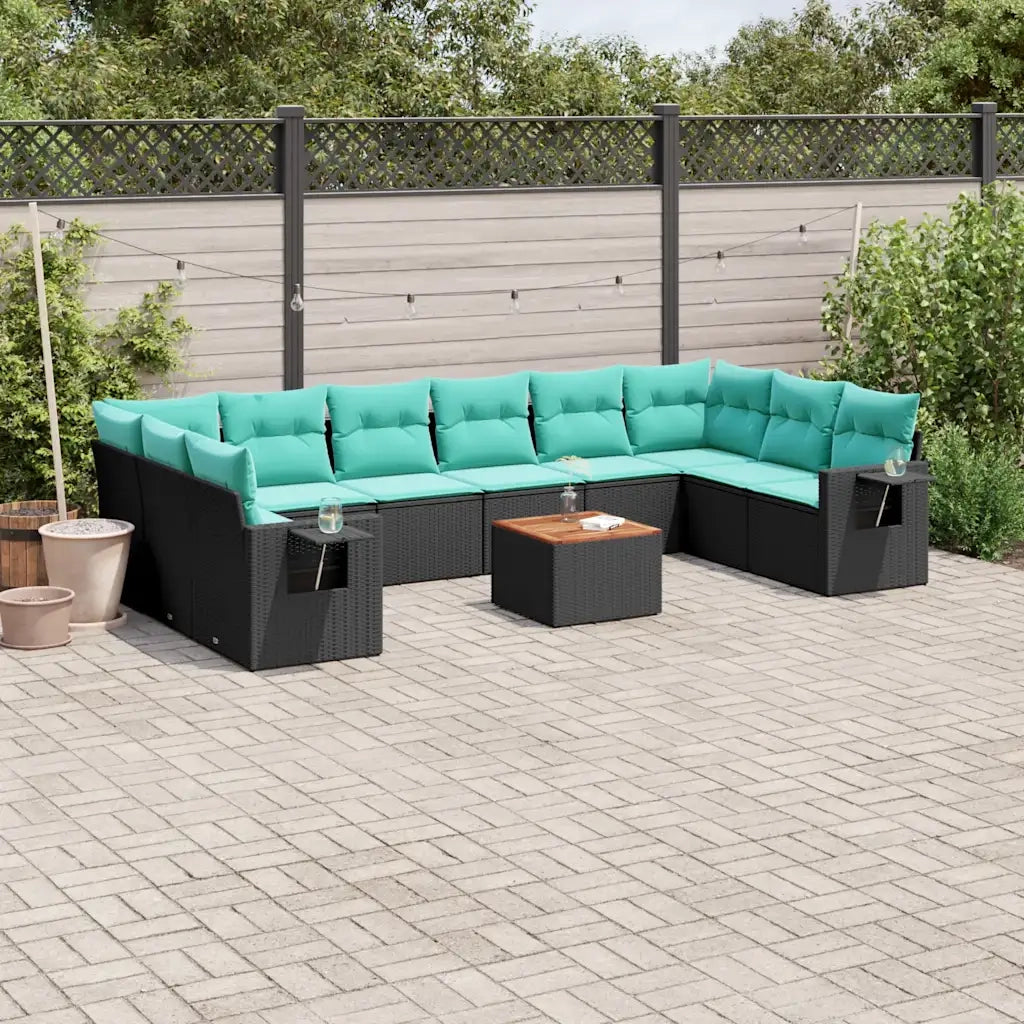 Set Divani da Giardino 11 pz con Cuscini Nero in Polyrattan 3224734