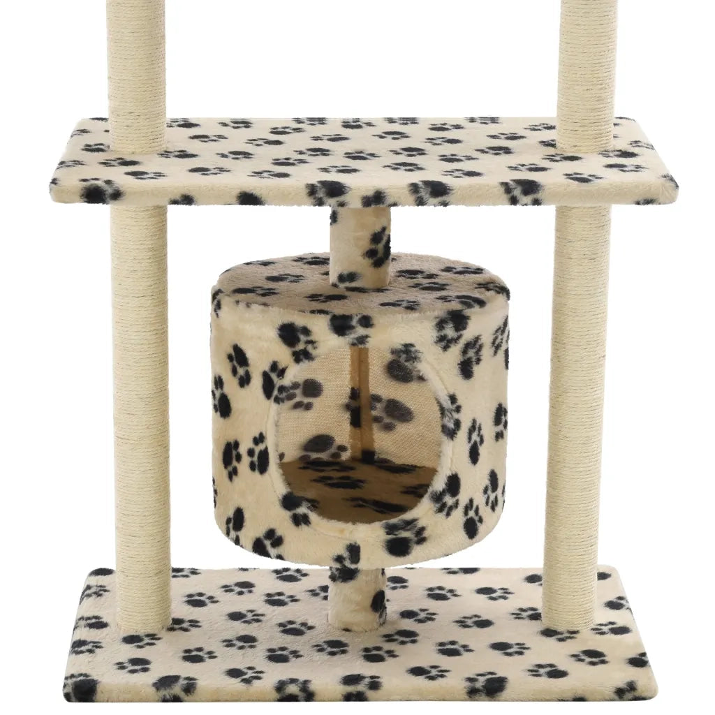 Albero per Gatti e Tiragraffi Sisal 95 cm Zampe Stampate Beige cod mxl 14377