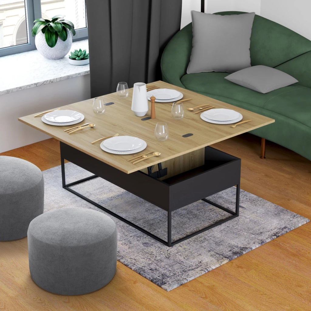 IDMarket - Tavolino rettangolare trasformabile in tavolo da pranzo di design industriale BOSTON