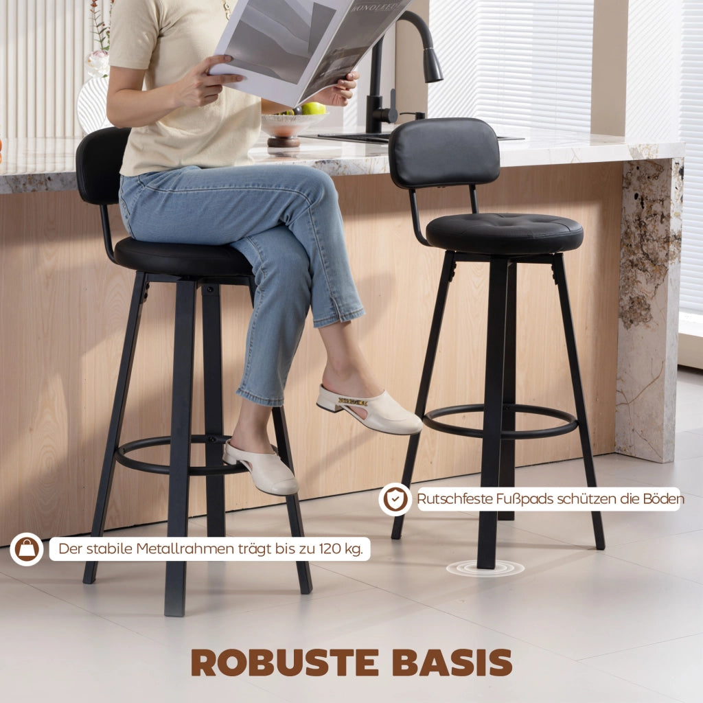 Sgabello da Bar ¨C zephmum ¨C Set 2 Pezzi, Imbottita, Similpelle, Struttura in Metallo, Nero