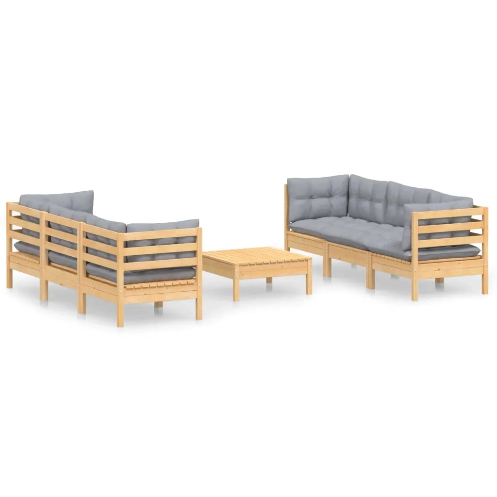Set Divani da Giardino 7 pz con Cuscini Grigi Massello di Pino 3096117