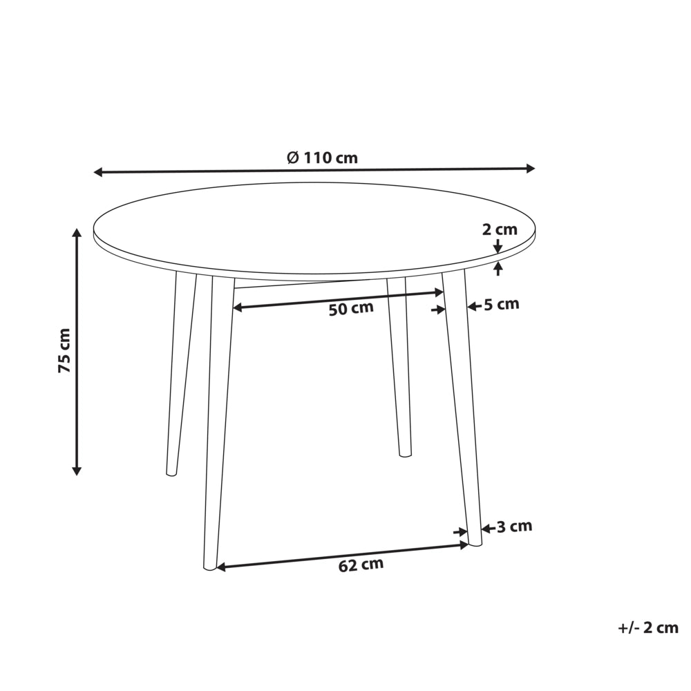Tavolo da pranzo legno chiaro 110 cm MDF caucciù retrò soggiorno sala da pranzo