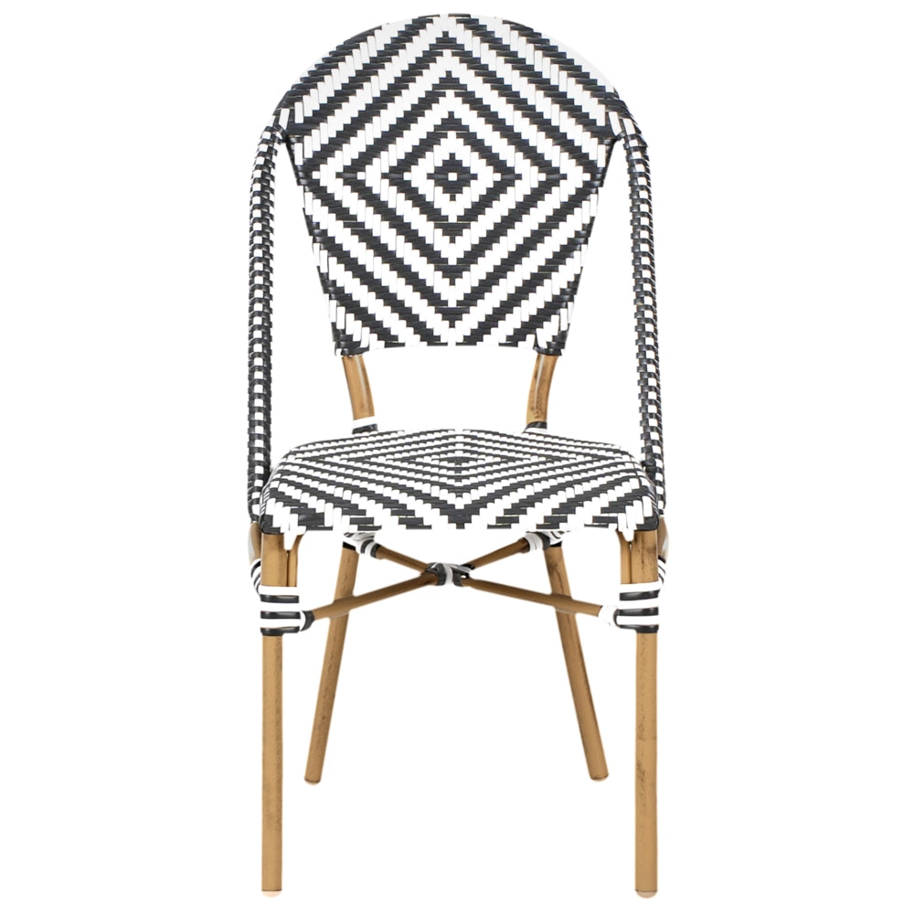 Set di 4 Sedie in Rattan Naturale e struttura in Alluminio con Trama Bianco e Nero
