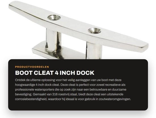Cleat di ormeggio 4" - Acciaio inossidabile 316 - Duraturo - Qualità marina - Viti - Resistente alla corrosione - Imbarcazione di ancoraggio