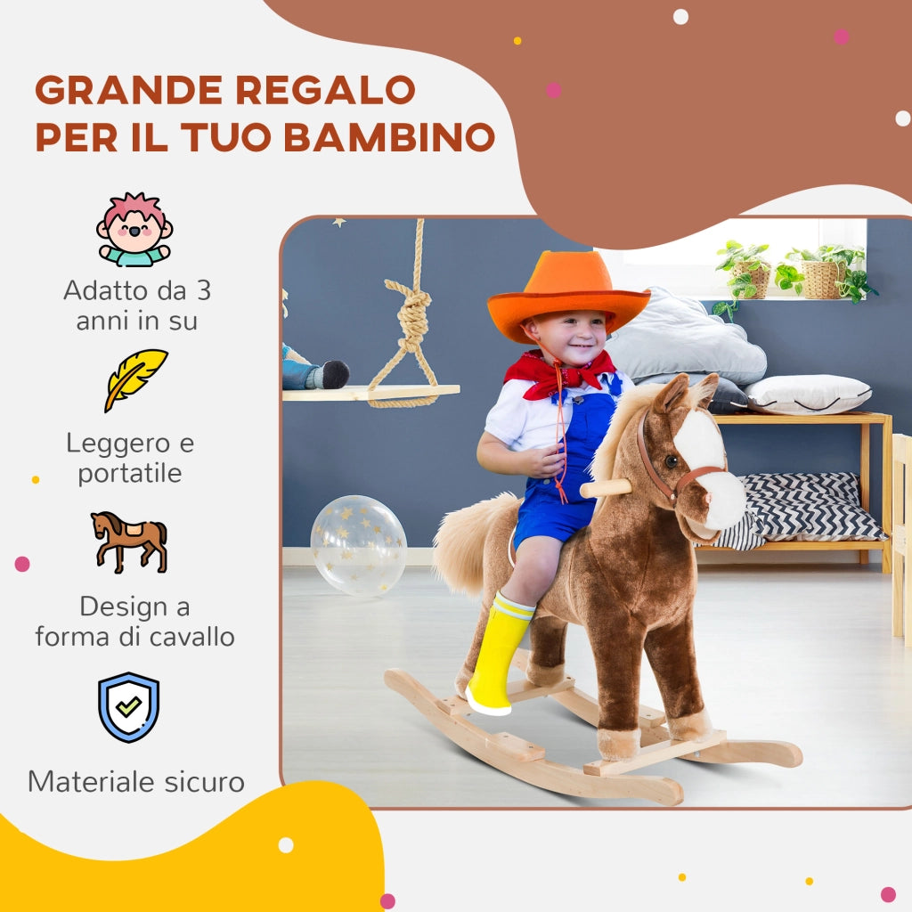 Cavallo a Dondolo in Legno per Bambini ¨C zephmum ¨C 74x33x62 cm Marrone