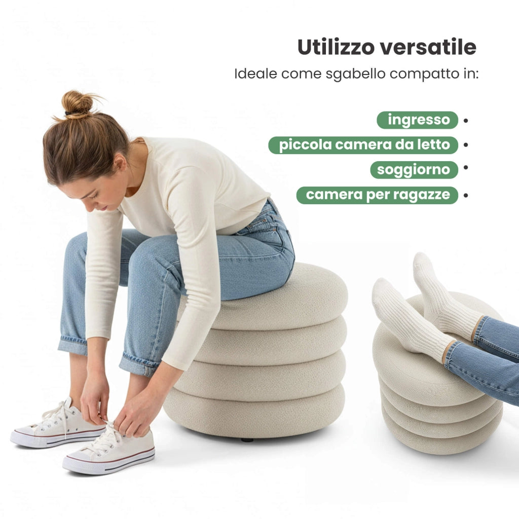 Pouf contenitore cilindrico in tessuto teddy 55 cm MOLLIS Bianco Nebbia