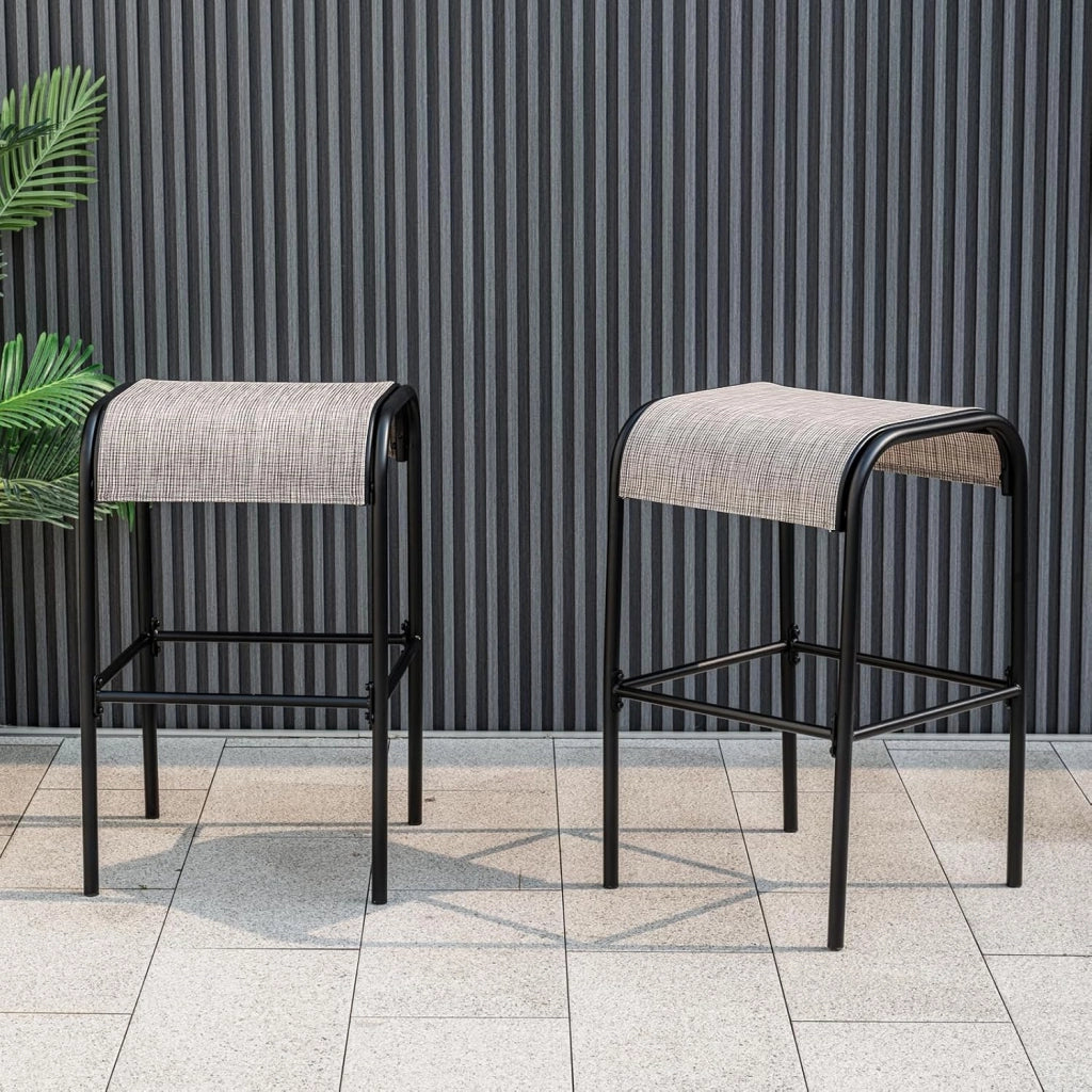 Set di 2 Sgabelli da Giardino,Sgabello da Giardino in Tessuto Texlilene, Sgabello da Bar da 76 cm, con Seduta Curva in Tessuto, Struttura in Metallo, Portata 180 kg, 47 x 47 x 76 cm