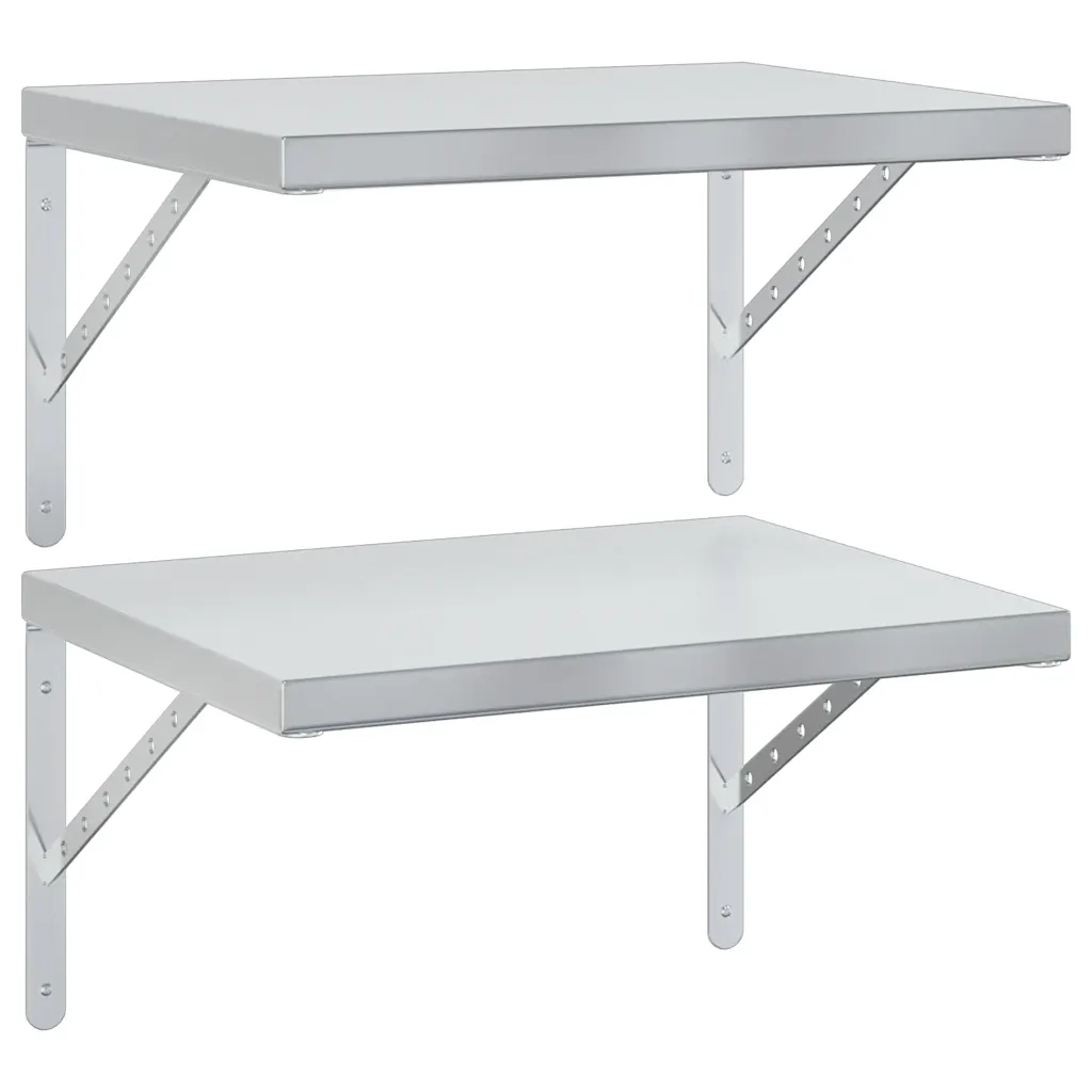 vidaXL Mensole a Muro 2 pz 50x40 cm Argento in Acciaio Inossidabile