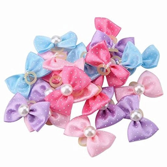 Accessori per capelli per animali domestici 20 pezzi - Flessibile - Disegno a punti o perle false - Duraturo - Adatto per animali domestici - Accessori per capelli per cani